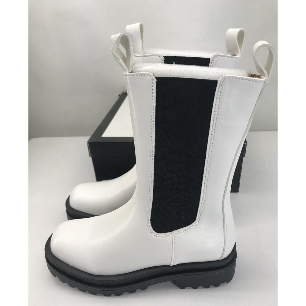 Shein Boots Womens 8 White Black Chunky MOD Mid century Hippie Costume Halloween